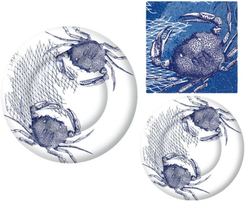 Seafood Theme Party Supply Pack! Bundle Includes Paper Plates & Napkins for 8 Guests (Blue Crab)