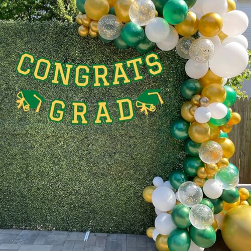 Image of Congrats Grad Banner Graduation Party Banner Decoration Hanging Garland High School College Backdrop Supplies Green Yellow