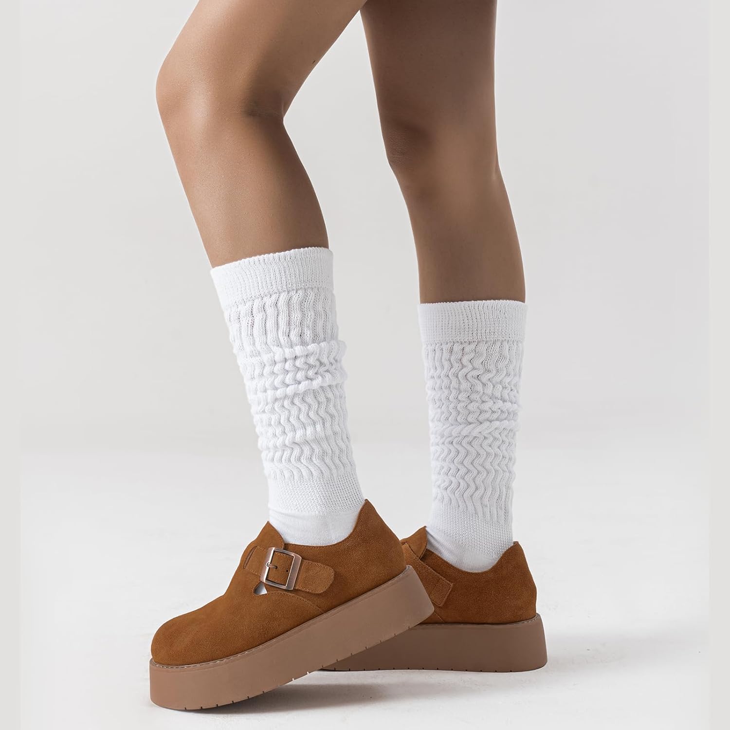 Mcool Mary Slouch Socks for Women Cozy Cotton Calf Retro Scrunch Tube Boot Socks for Casual 3 Pairs - Image 6