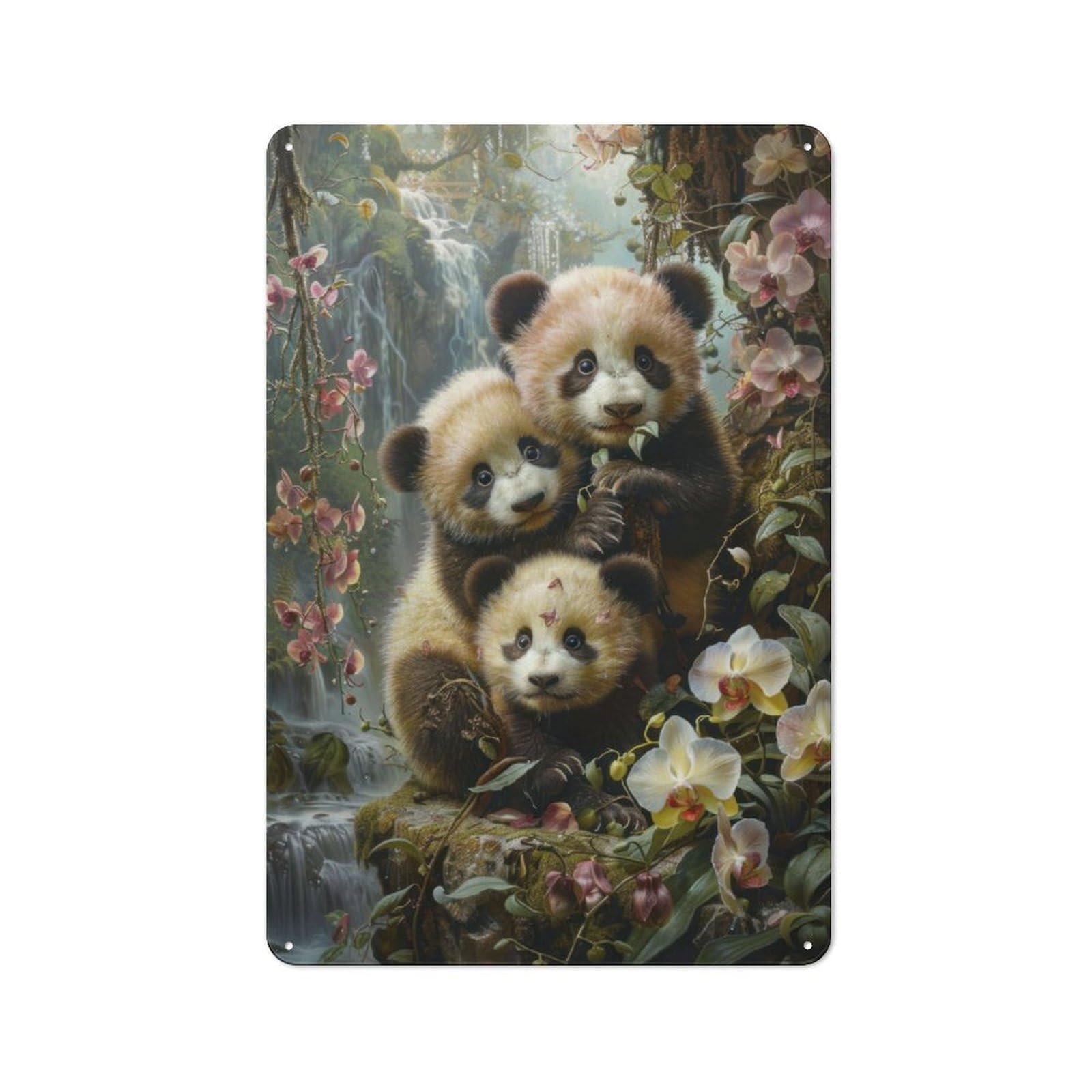 Junmoney Panda Paradise Rustic Tin Wall Plaque 30X20cm For Guest Room Or Hallway, For Garage, Workshop And Man Cave Decoration