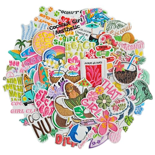 Harsgs Summer Iron on Patches Summer Hawaii Holiday Embroidered Iron on/Sew on Patches Applique for Clothes Dress Hat Jeans DIY Accessories