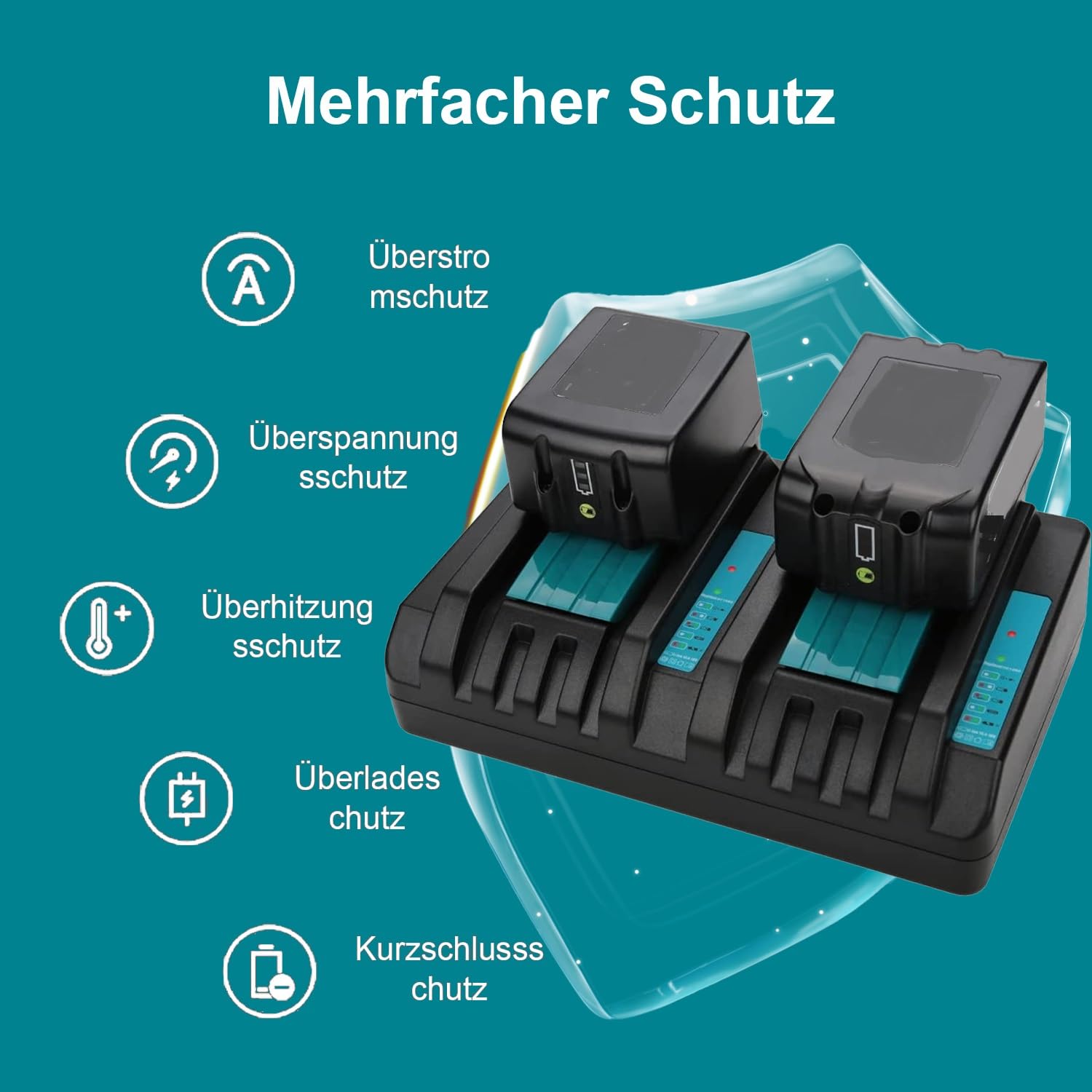Energup 2 Stück 18V 5000mAh Li-ion Ersatzakku + DC18RD Dual Port Ladegerät für Makita 18V Akku BL1850B BL1830 BL1840 BL1850 BL1860 BL1815 BL1820