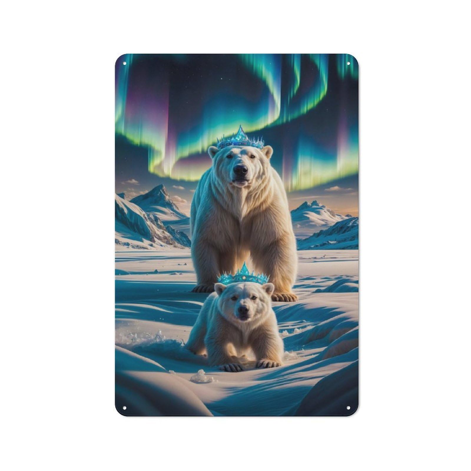 Junmoney Aurora Crowned Polar Bears Retro Metal Sign 30X20cm Featuring For Bar Or Restaurant, For Bar Decor Enthusiasts