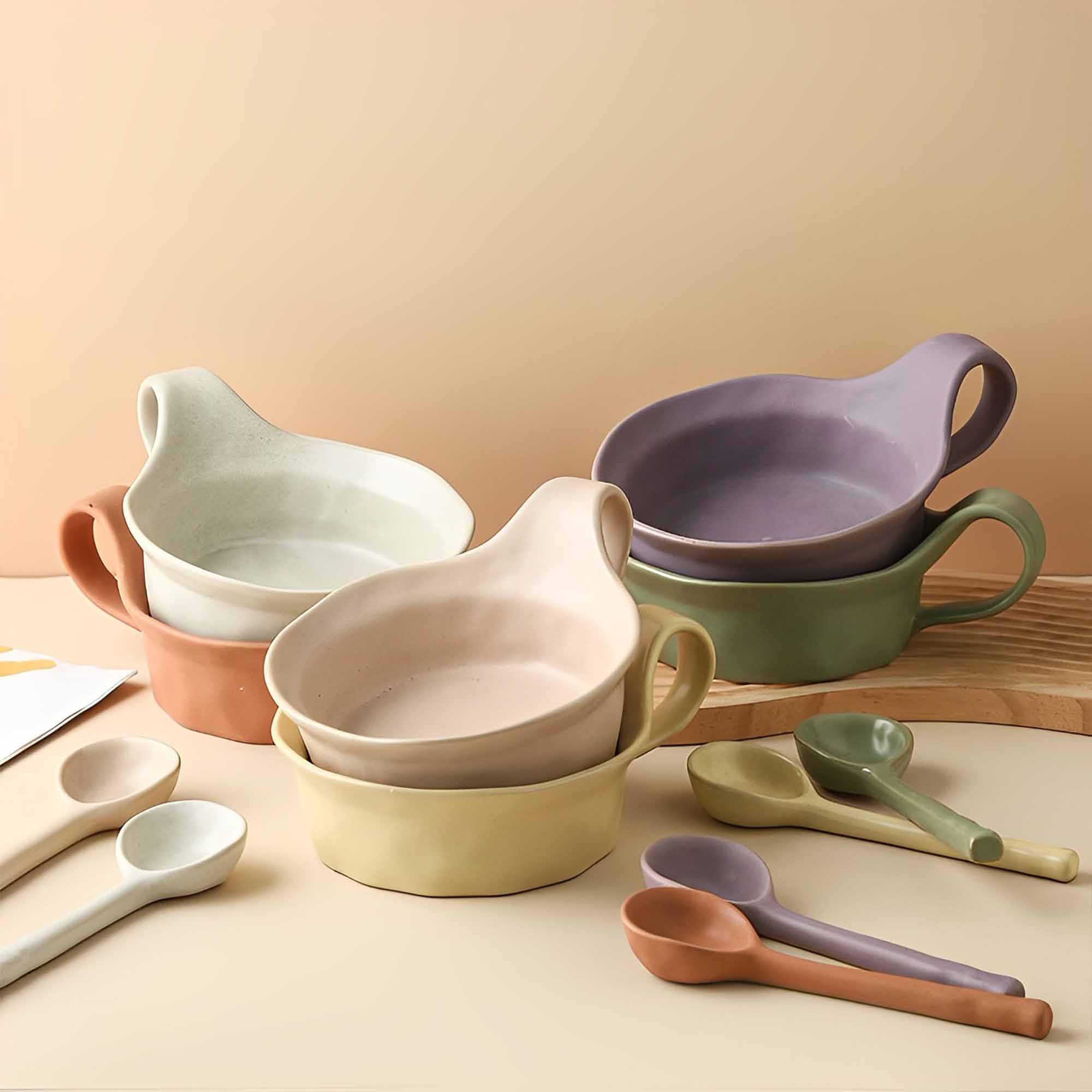 Tazza da zuppa con manico, zuppa per microonde, tazza da zuppa in ceramica, ciotola per la colazione, tazza per brodo (verde, 473 g), BL-SP-010