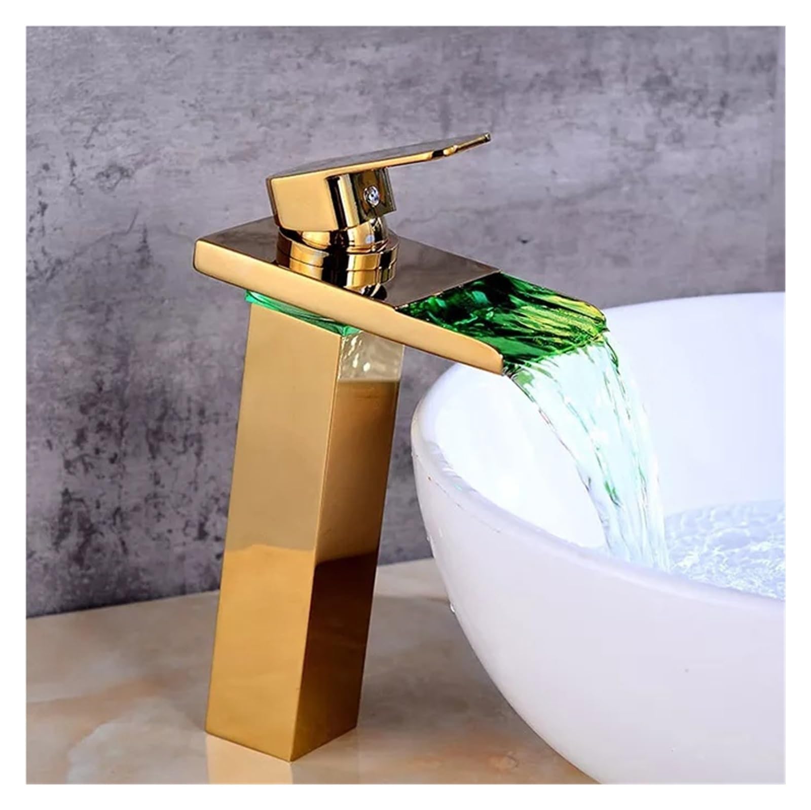 Rubinetto miscelatore acqua calda e fredda con lavabo a LED in ottone nero a cascata monoforo(Gold)