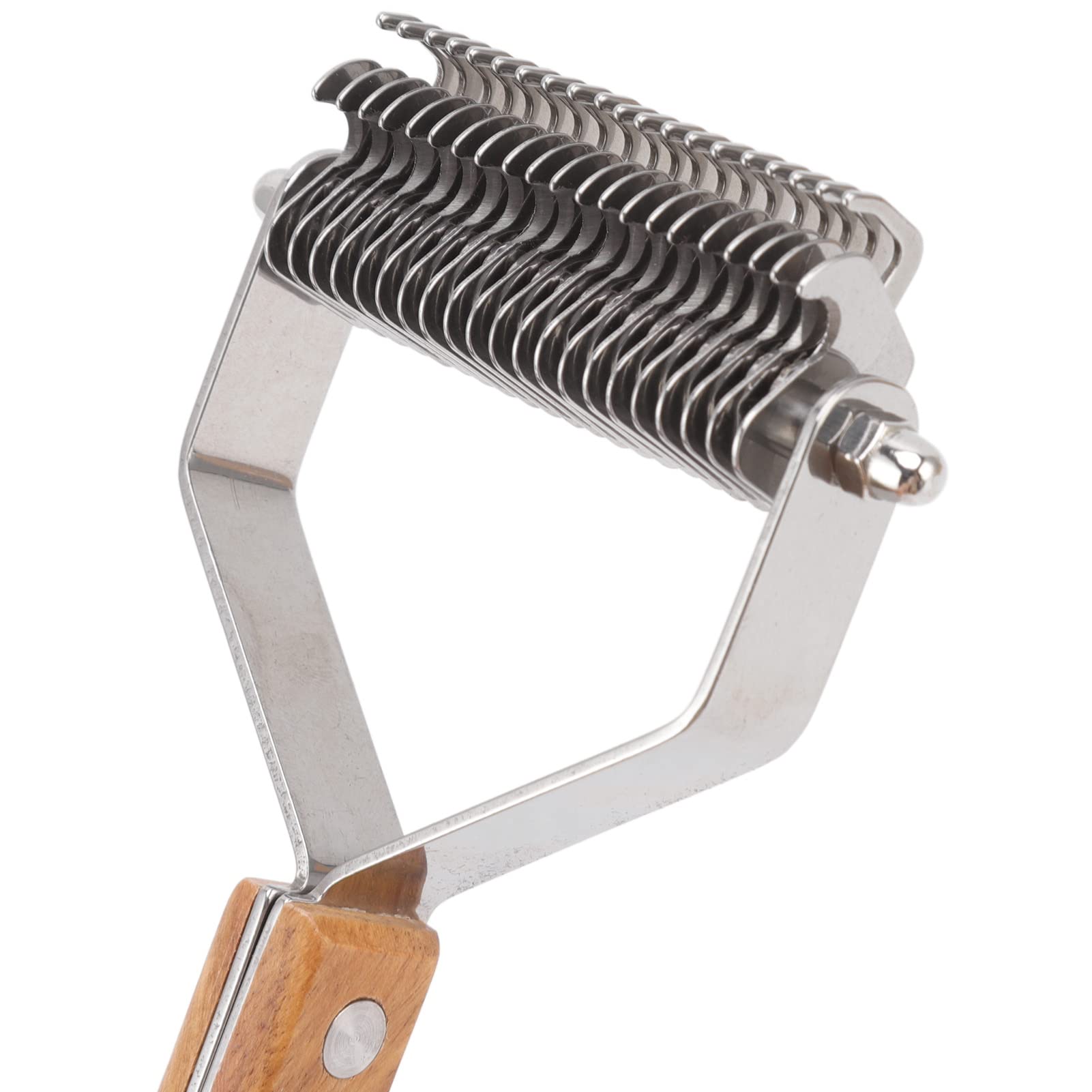 Undercoat Rake for Knots Removal with Double Row and Wood Handle, Ideal Dog Hair Shedding Brush for Cats and Puppies Grooming, Includes Safe Rounded Brush Head