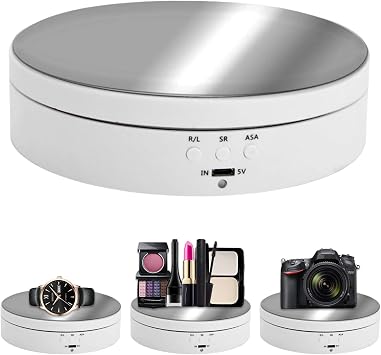 Anwangda 360 Electric Rotating Turntable for Photography, Motorized Turntable Display,Rotating Display Stand, Adjustable Rotating Speed for Product Display, Video, PhotographyWhite mirror