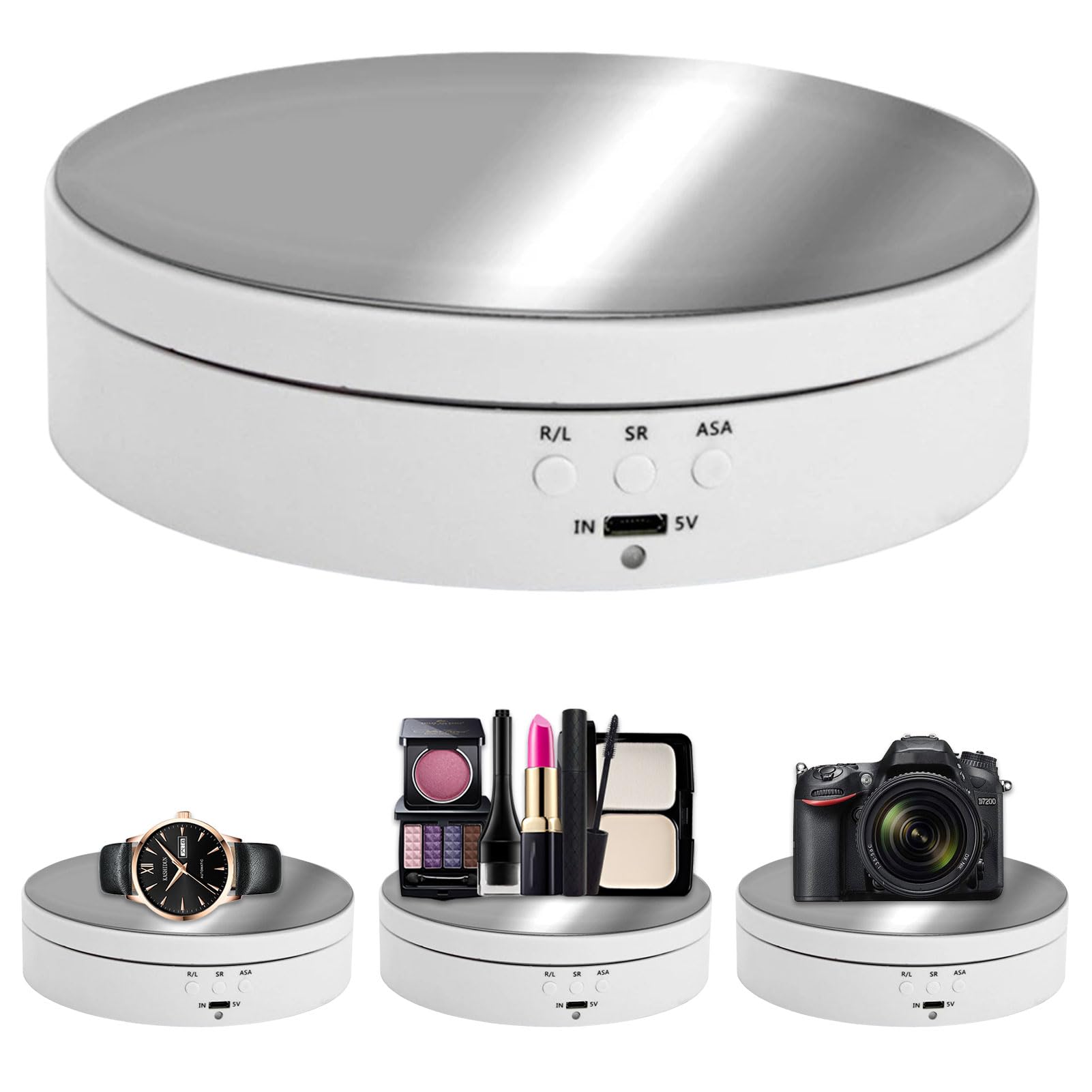 360° Rotating Display Stand, Silent Adjustable Turntable, 13.8 cm, White