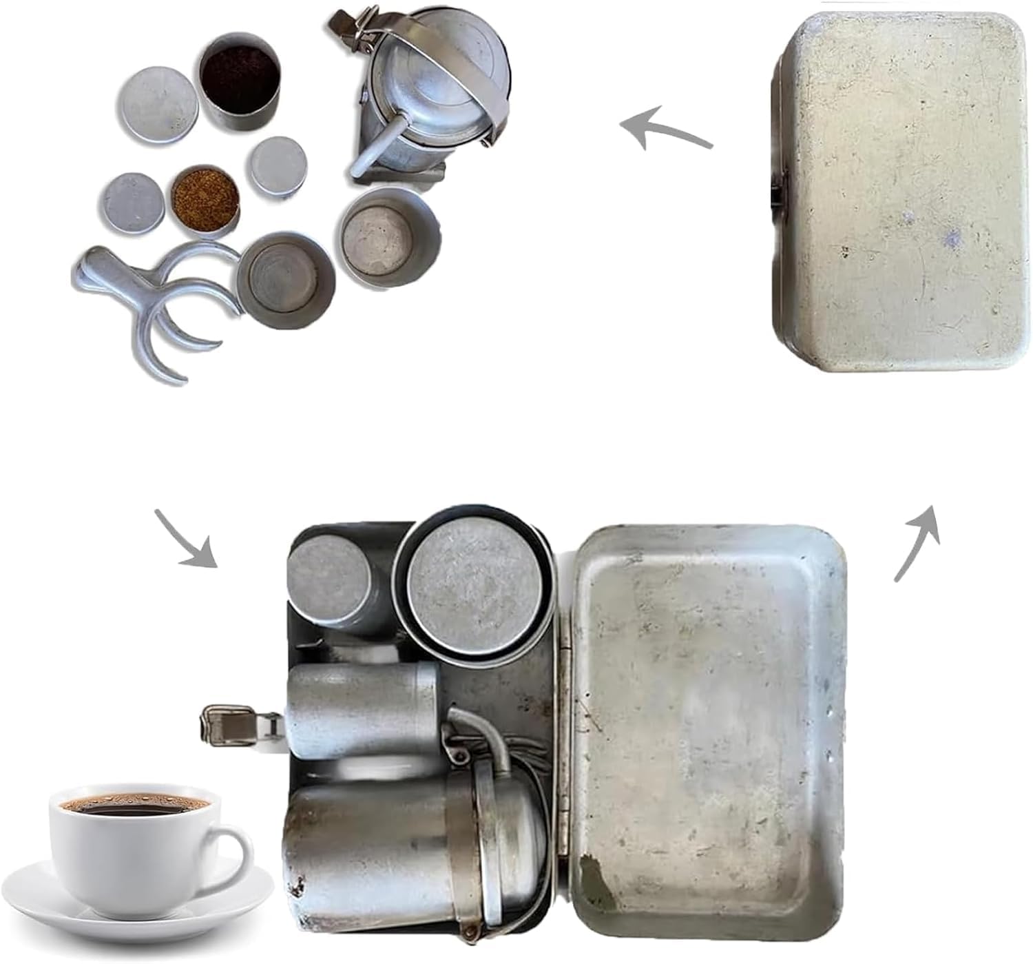 Kit per caffè espresso portatile vintage extra raro e da campeggio, set regalo per viaggi e avventure all'aria aperta