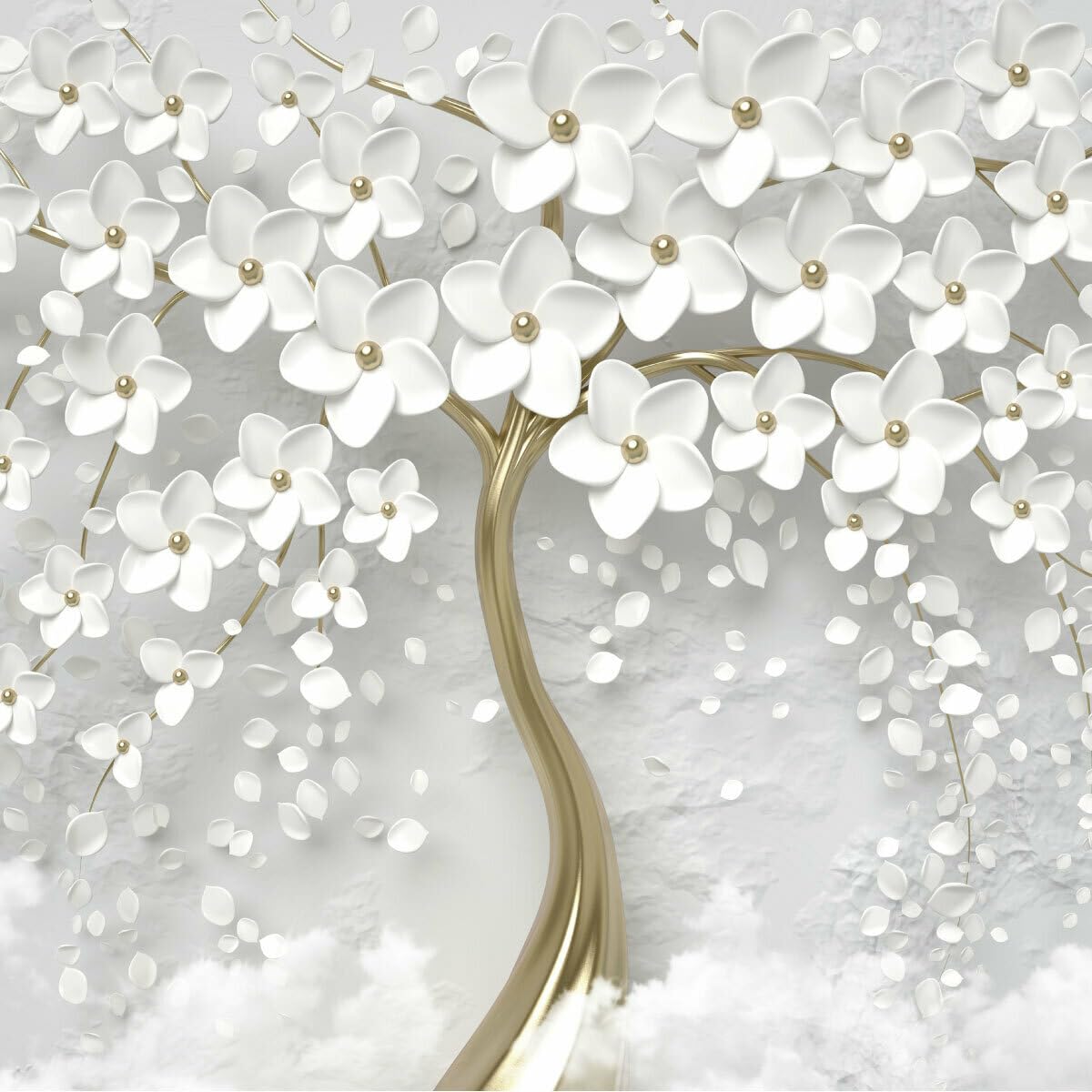 Muralo Tapete Vlies 3D, abstrakter Baum, weiße Blumen - 360x240 cm | Beeindruckendes 3D-Design, hochauflösender Druck - ideal für Wohnzimmer und Schlafzimmer, Ein außergewöhnliches Raumerlebnis