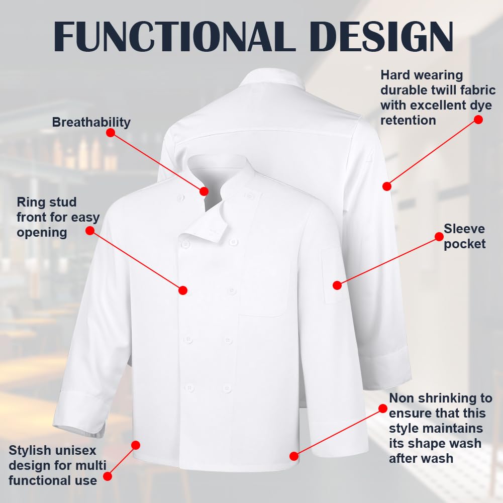 DiULi Chaquetas Cocinero Hombre, Chaquetilla de Chef Mujer, Camisa de Cocinero Manga Corta, Uniforme de Camisa con Botónes,Abrigo de Trabajo Camarero Unisex para Hosteleria,Cocina,Restaurante