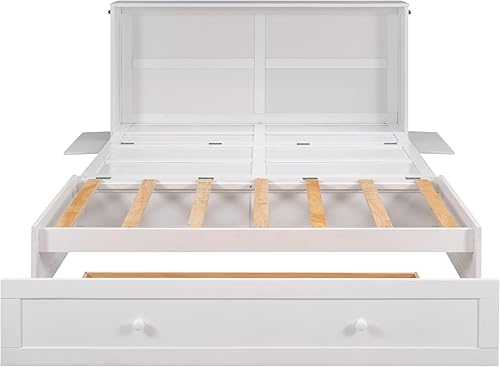 Miniatura 8 de QVUUOU Cama Murphy móvil tamaño Queen se puede plegar en un armario muebles de dormitorio marco de cama de madera de pino con cajones de