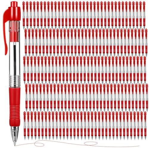 Image of Fainne 200 Pack Retractable Ballpoint Pen 1.0 mm Medium Point Refillable Smooth Click Writing Pens With Grip for Work Journal Writing Office School Supplies (Red Ink)