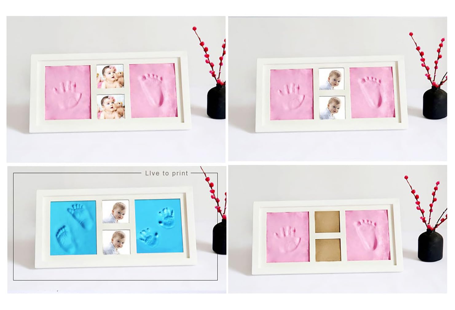 Bebé Huellas Mano y Huellas Kit de Marco,Huella de Arcilla y Recuerdo de Huellas de Manos,Madera Marco de Fotos Decoración,Regalos Únicos para el Recién Nacido y Fiesta