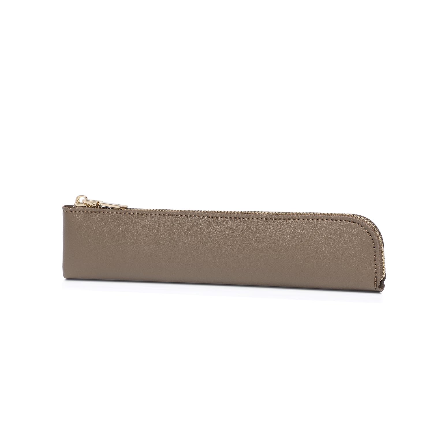 YONBEN Faux Leather Pencil Case Cute Thin Slim Pouch Simple and Stylish Lightweight (Pearl Brown)