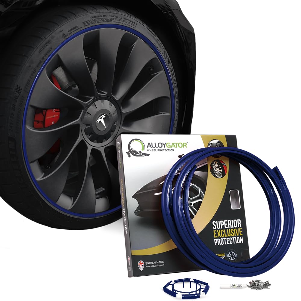 AlloyGator Blue Alloy Wheel Protectors to Avoid Kerb Scratches & Scuffs – Fits Up to 24" x 4 Wheels | Fits All Cars | Adhesive Free Car Exterior Accessory | 15 Colour Options