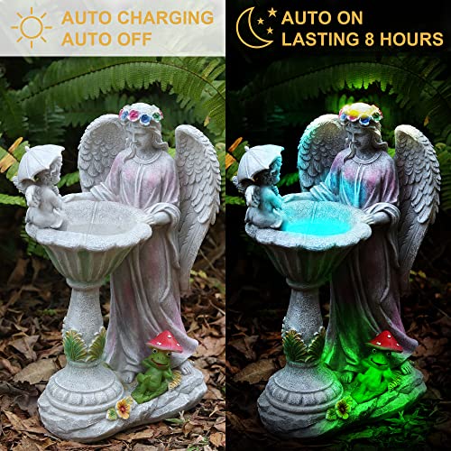 Voveexy Angel Garden Statue, Solar Garden Figurine With Color Changing Light Outdoor Décor Resin Frog Sculpture Lawn Ornament Waterproof Yard Art For Patio Lawn Yard Housewarming Garden Gift thumb #3