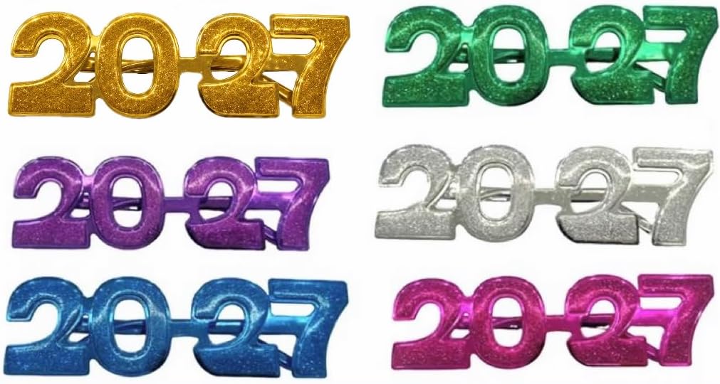 Novelty New Year 2027 Party Glasses Festive Holiday Celebration Eyewear Glitter Frame- 12 Pack