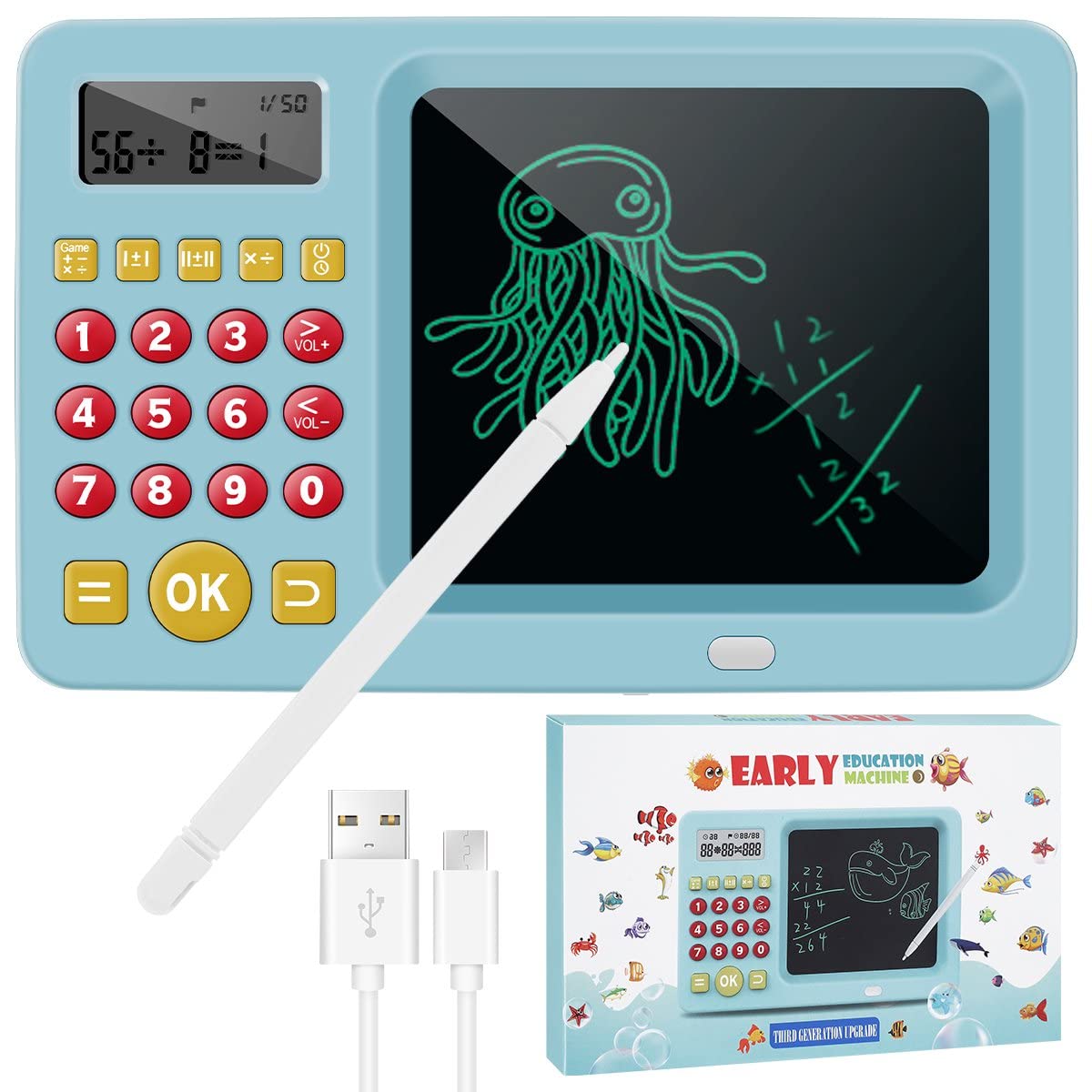 Rechargeable Early Education 2 in-1 Montessori Math Calculator Machine Toy Tablet with LCD Screen for Kids|Boys|Girls (Color-Multi). (B0C5HTC5SR) Amazon Price History, Amazon Price Tracker