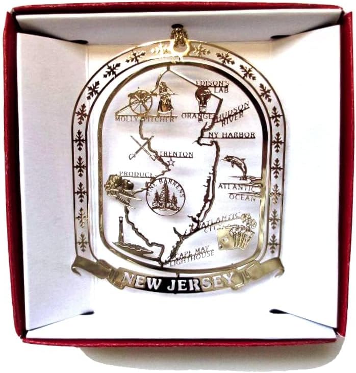 New Jersey State Brass Christmas Ornament Gift - Image 2