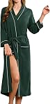 HEARTNICE Womens 100% Cotton Robe, Soft Kimono Spa Long Bathrobe Lightweight Loungewear