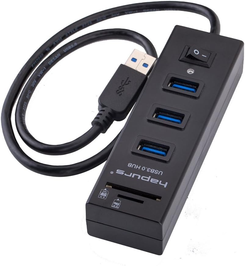 Hapurs 3 Port Portable USB 3.0 Hub, USB3.0 High Speed SD TF MMC Card Reader with Power Switch