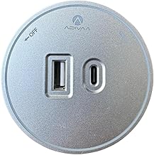 Adivaa Power Track Socket with USB & Type-C Ports | Smart Home Gadgets | Electrical Wall Outlet for Kitchen Office | with Blue LED Ring | Modular Rotating Outlet | Surge Protector - Round (Silver)