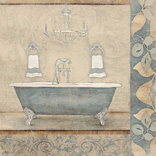 Impresión artística sobre papel mate, 220 g, diseño floral de baño, color azul, gris jace, imagen cuadrada de baño, color azul y marrón