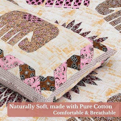 Image of Jaipur Weaves Bedsheet King Size 100% Pure Cotton Bed Sheet with 2 Pillow Covers, 144 TC Premium Bedding Set, 72x78 inches,(Royal Elephants Pink, Super King Fitted)