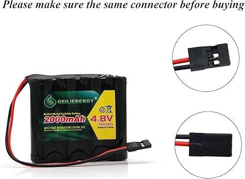 Miniatura 6 de GEILIENERGY Paquete de 2 baterías RX de 4.8 V 2000 mAh con conectores Hitec compatibles con receptores RC, aviones RC y más