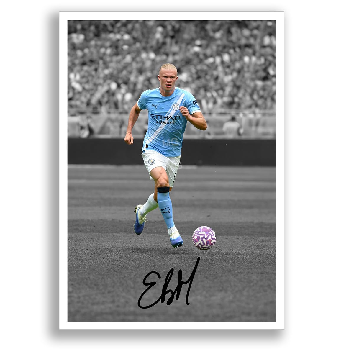 Erling Haaland Manchester City Signed Photo Poster Print Picture Display Framed Autograph Memorabilia for Football Fans Gift Man City Norway (A4 poster Only B+W)