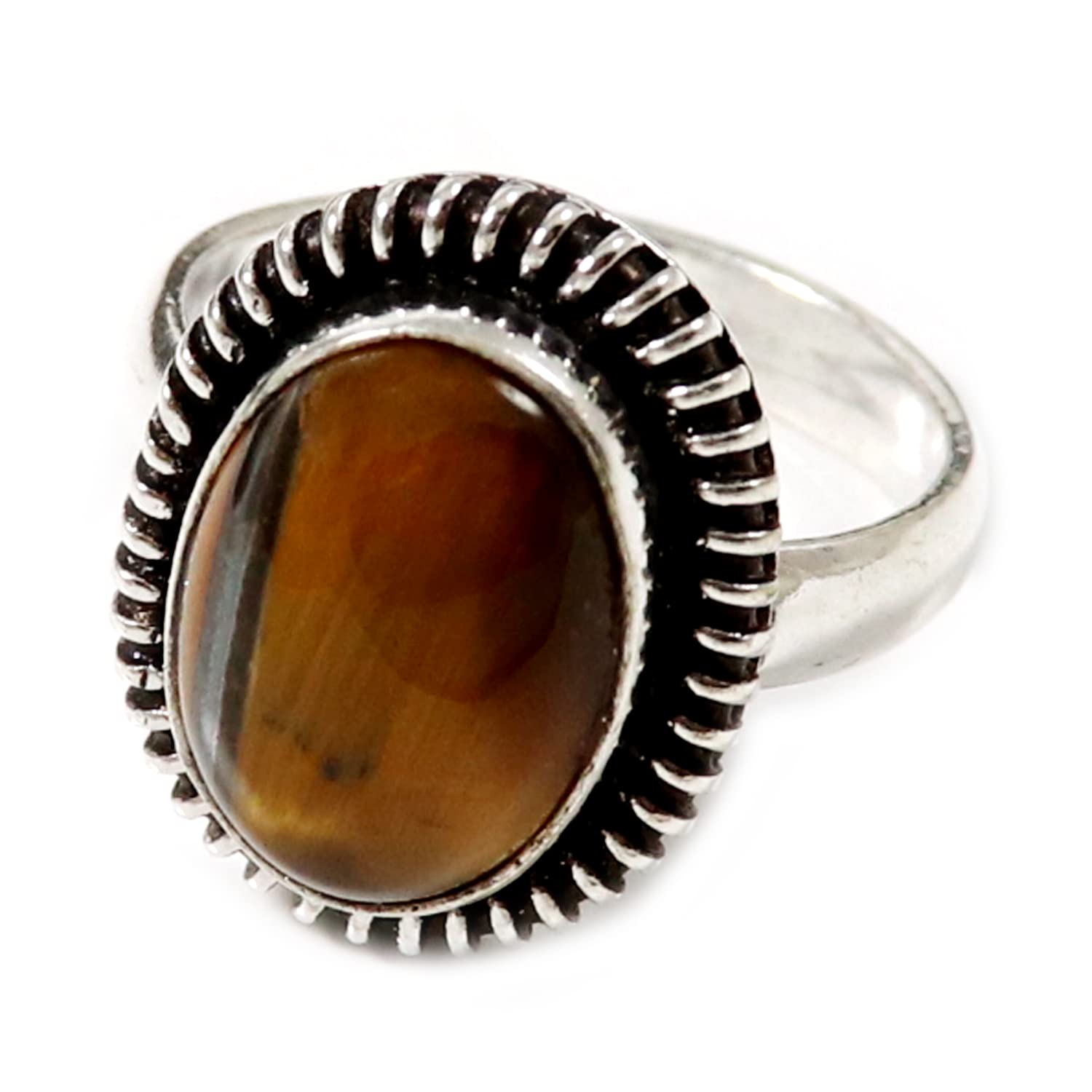 Silver Band Solid 925 Sterling Silver Tiger Eye Gemstone Ring Handmade for Women by Goyal Exports SRG193G