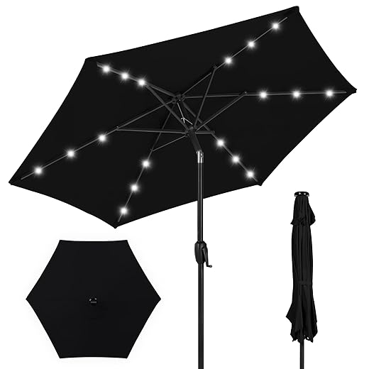 Best Choice Products 7.5ft Outdoor Solar Market Table Patio Umbrella for Deck, Pool w/Tilt, Crank, LED Lights - Black