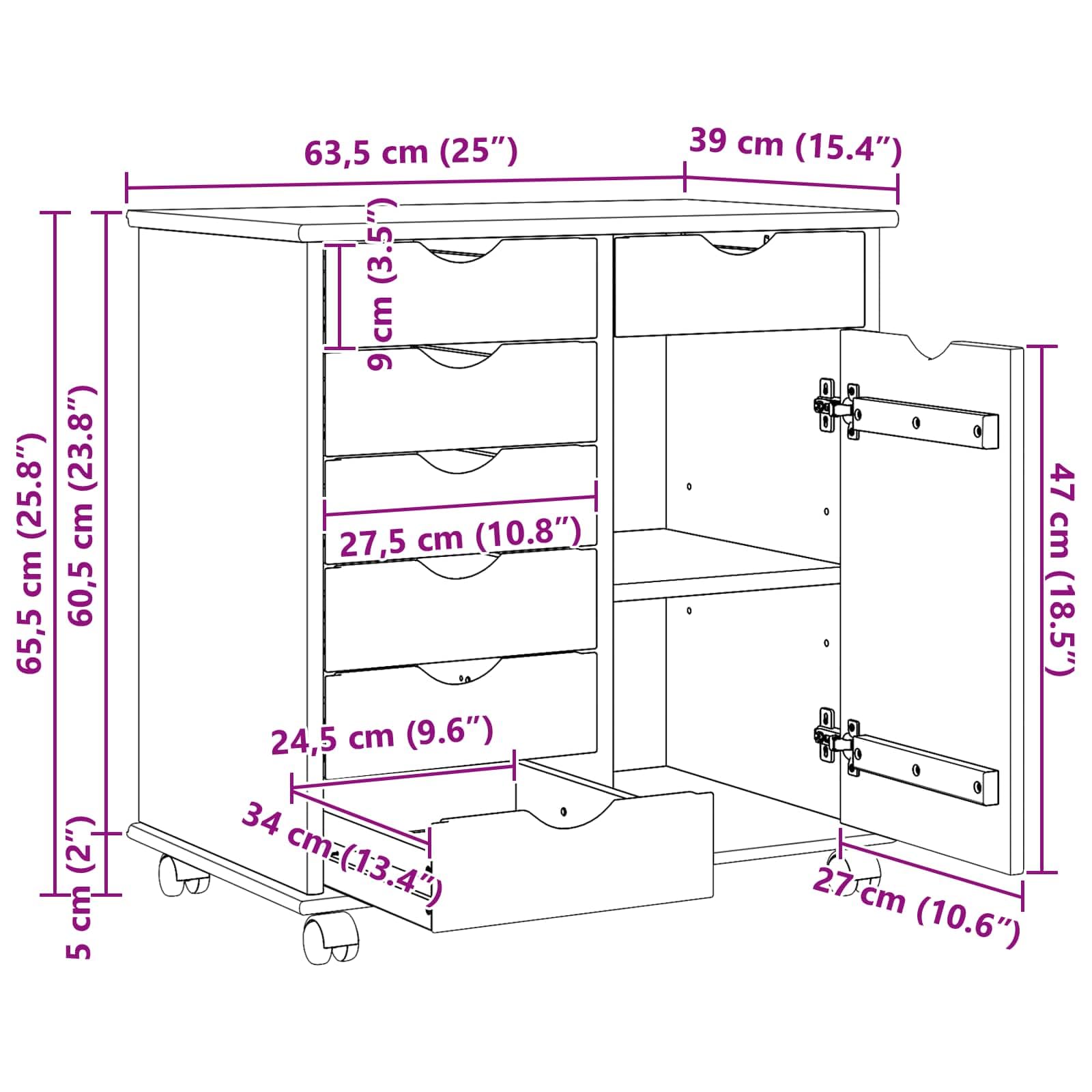 Armadio rotabile 63,5 x 39 x 65,5 cm in legno di pino massiccio marrone