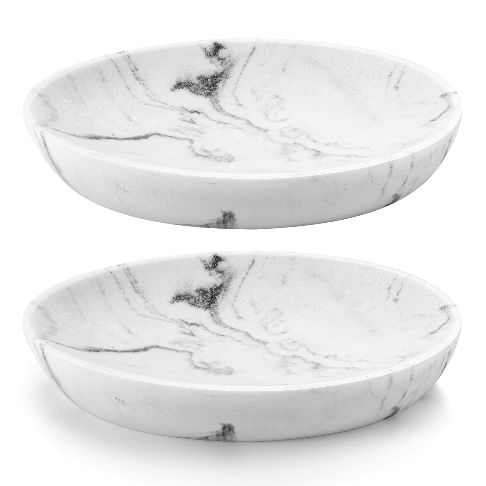 Luxspire Soap Dish 2 Packs, Resin Soap Tray Soap Holder Container Box, Marble Pattern Oval Soap Plate Case, Sponge Dish Scrubbers Tray Holder for Bathroom Vanity Shower Kitchen Sink, Gravel White