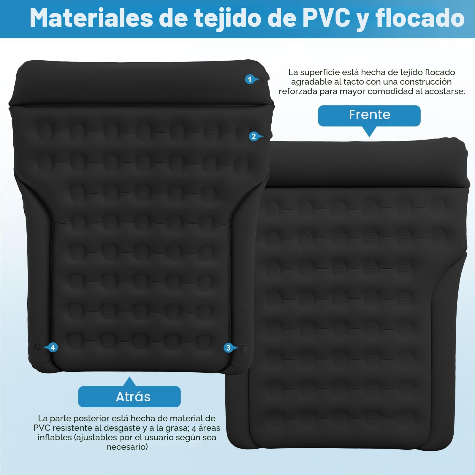 Colchón para Coche Cómodo colchón de vehículo para Viajes y Camping Colchón de Aire Asiento Trasero Colchón Plegable para Coche fácil de almacenar Solució (Negro)