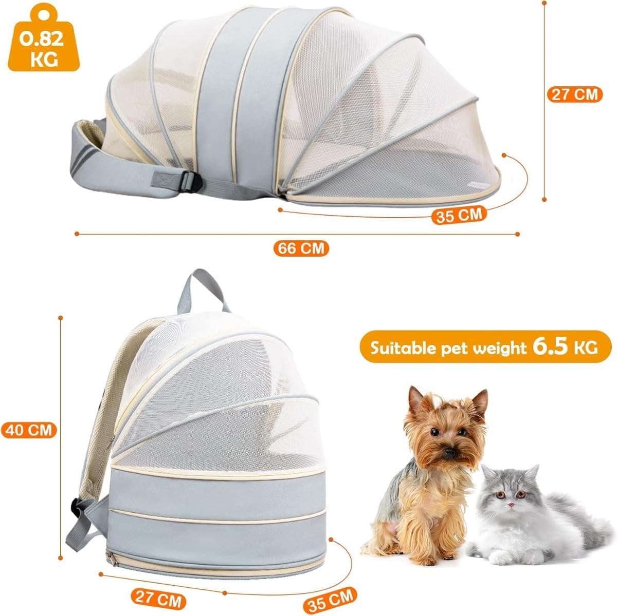 Wildgogo 猫・小型犬・中型犬用 拡張可能なペットキャリーグレー