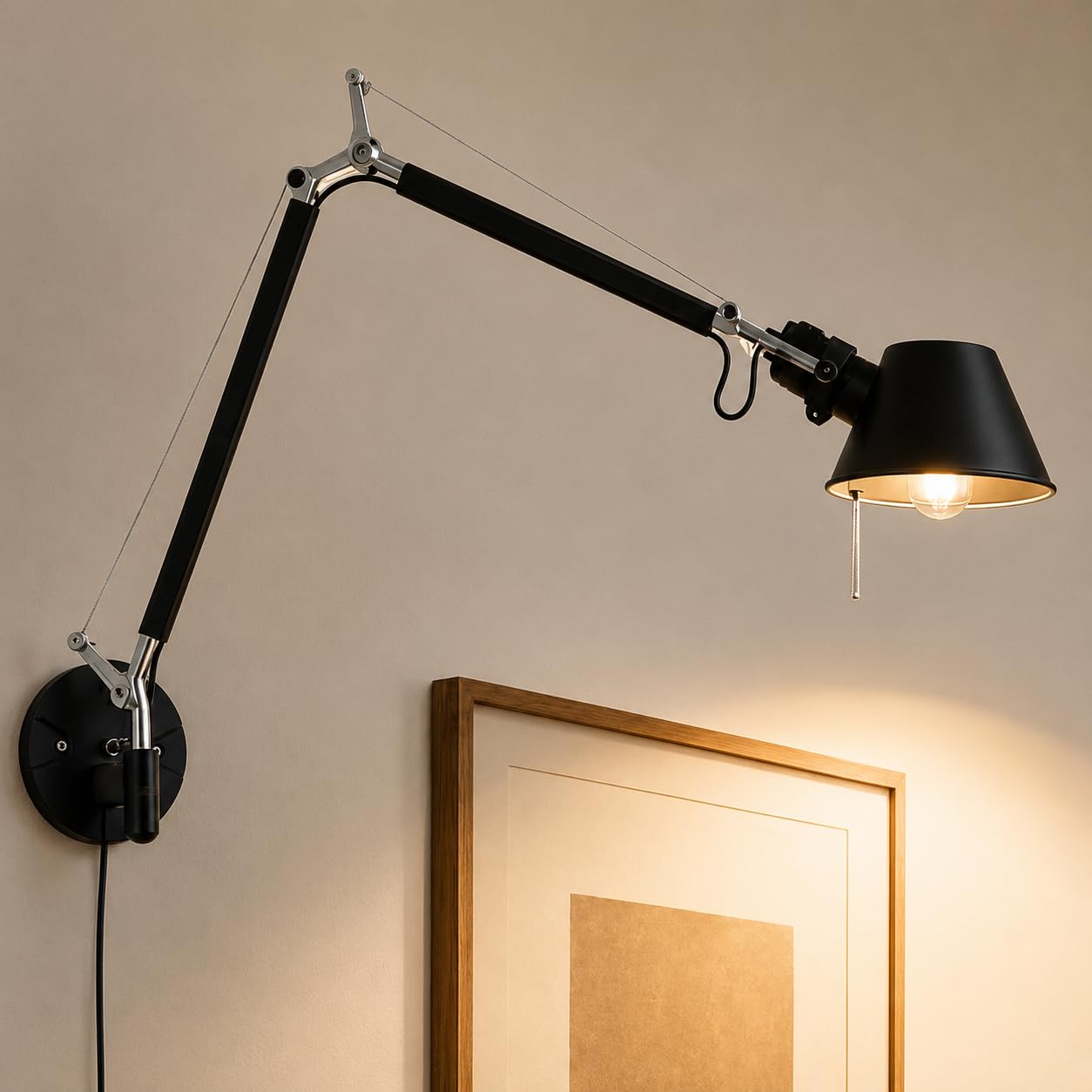 Applique da Parete con Braccio Orientabile, Lampada da Parete Industriale Plug in con Braccio Regolabile, Lampada da Lettura da Parete per Soggiorno, Camera da Letto, Studio e Ufficio