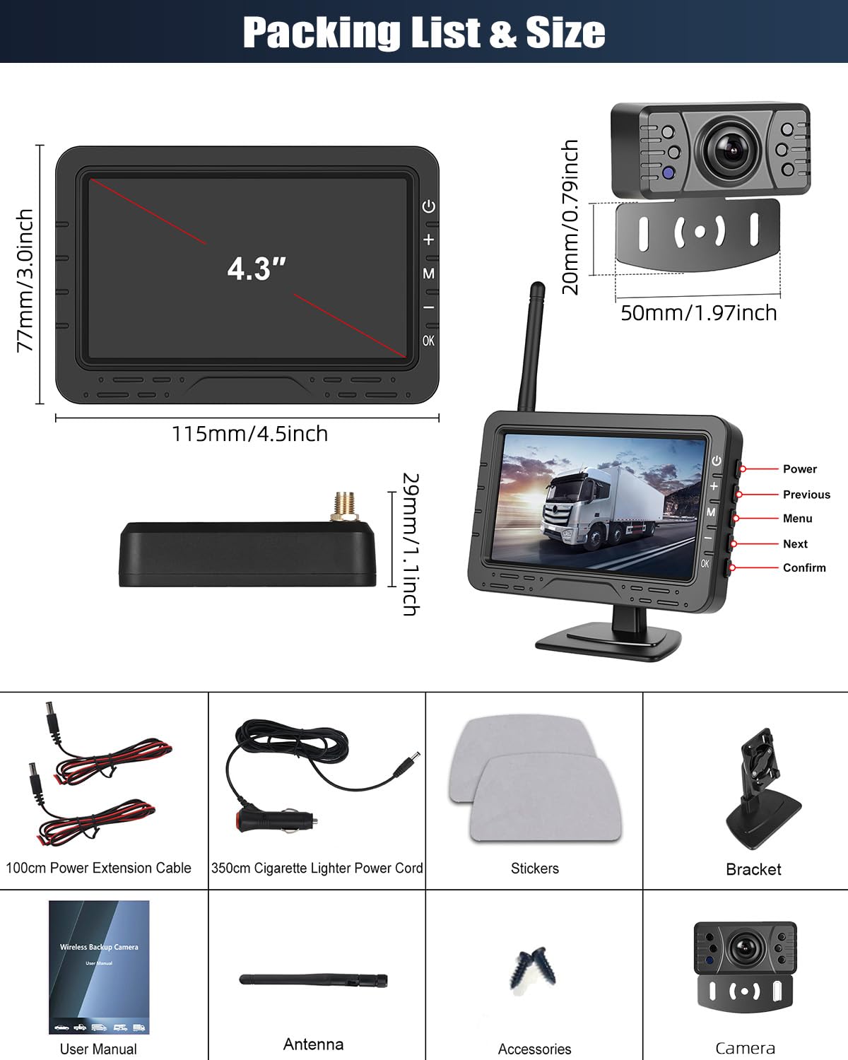 SIXWIN Caméra de Recul sans Fil pour Voiture | Écran 4.3" IPS | Transmission Numérique & IP68 | Lignes Guidage Réglables | Installation Facile Universelle (Voiture/Camion)