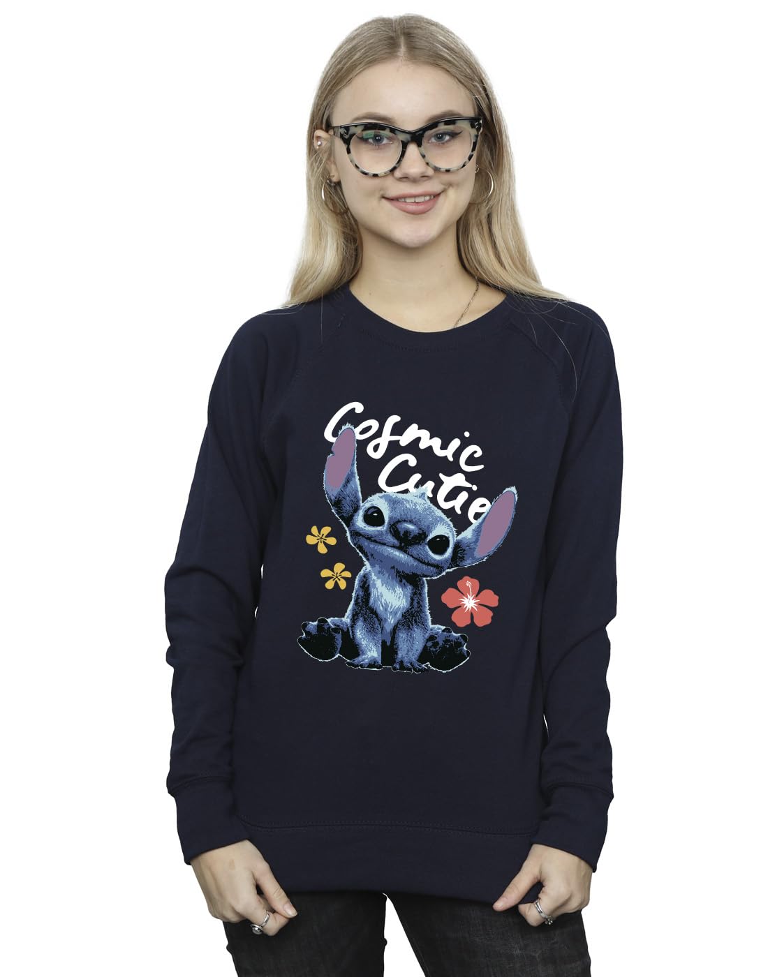 Disney Women's Lilo & Stitch Cosmic Cute Sweatshirt Navy Blue Medium
