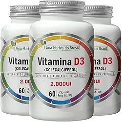 KIT 3X Vitamina D3 2000ui 60 cápsulas - Flora Nativa