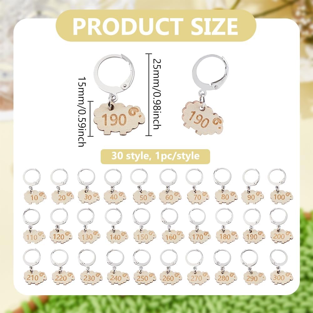 BENECREAT 30 Pack Wood Sheep Stitch Markers, 1 Inch Locking Stitch Markers, DIY Knitting Tool for Knitting Crochet Crafting Home Decor Weaving Sewing Quilting