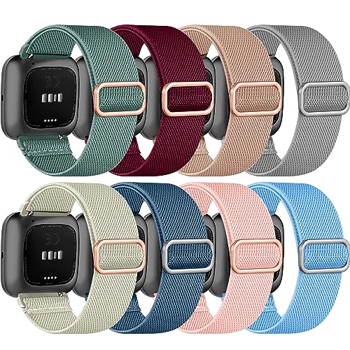 Image of 8 Pack Elastic Adjustable Nylon Braided Strap Solo Loop Sport Bands Compatible with Fitbit Versa 2 /Versa /Versa Lite /Versa SE for Women Men