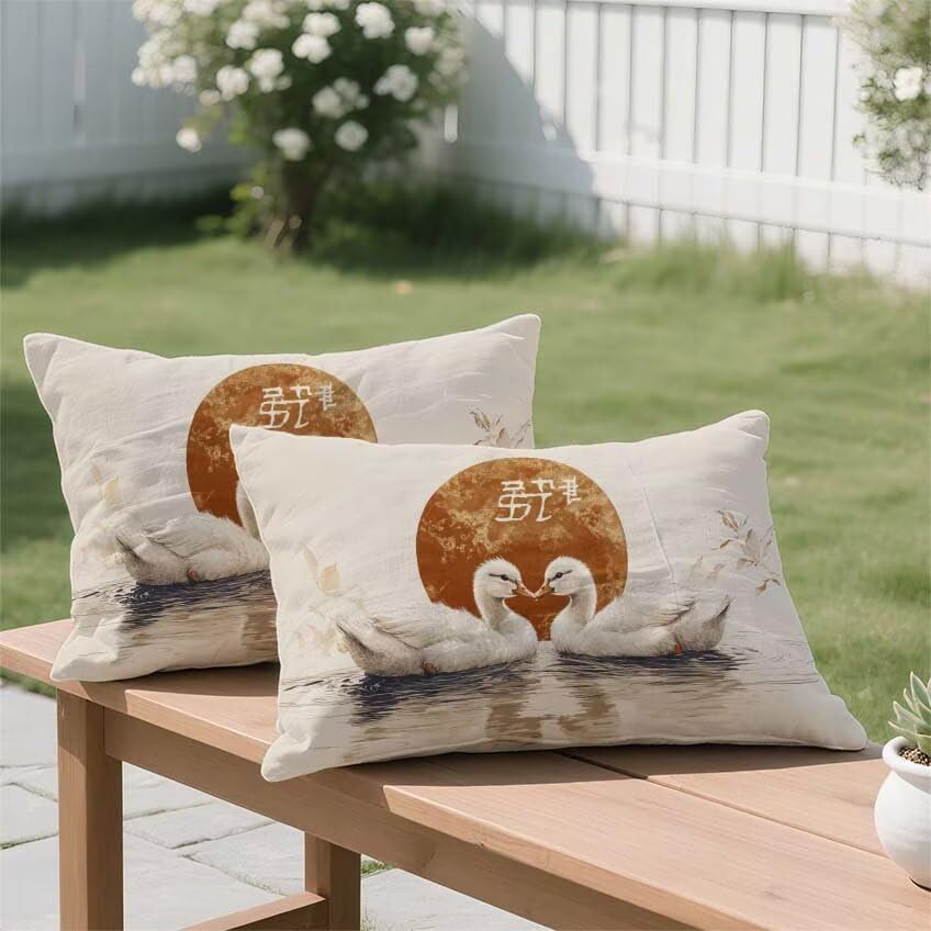 Housse coussin exterieur lin impermeable impression double face oiseau - 3