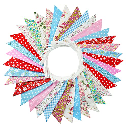 G2PLUS Süße Beidseitig Wimpel Girlande, 10M Bunting Wimpelkette Stoff,...