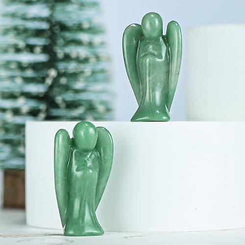 Miniatura 4 de Artistone Figuras de ángel de piedra de jade verde, aventurina, ángel de la guarda, estatua de cristal curativo de 2 pulgadas, decoración del hogar