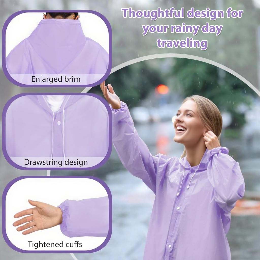 PALAY EVA Rain Poncho, Reusable Hooded Waterproof Cover, Pack of 2, Purple 1