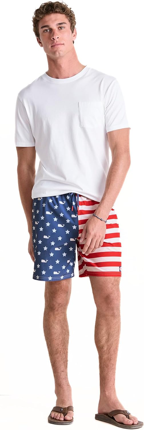 vineyard vines 7 Inch Printed Chappy Swim Trunks, Flag Moonshine, S