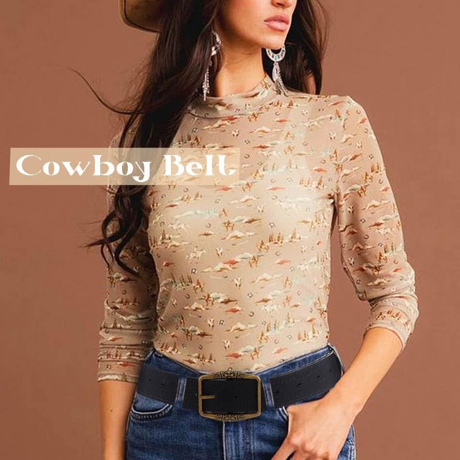 Women's Western Belt with Gold Buckle, Vintage Cowgirl for Jeans Pants Dress2