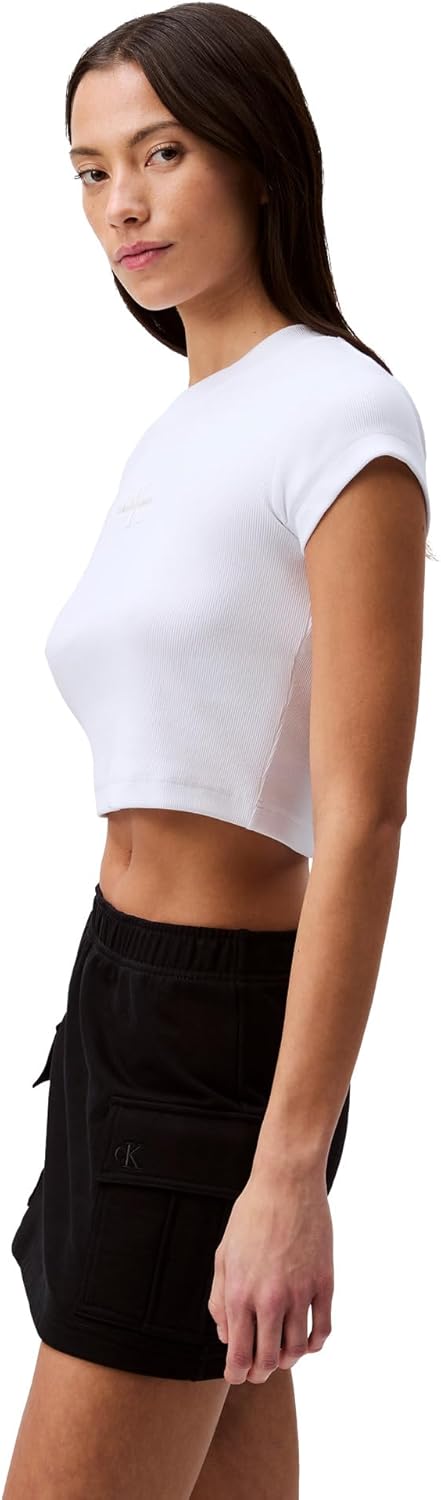 Calvin Klein Womens Monogram Logo Ribbed Baby Tee - Image 5
